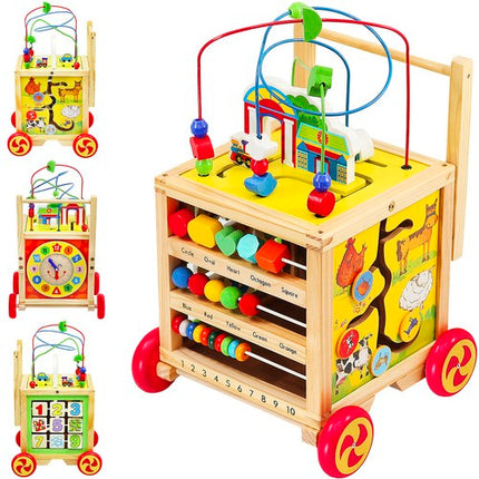 Houten Loopwagen met Educatieve Kubus – 5-in-1 Speelgoed