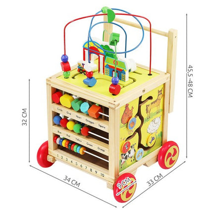 Houten Loopwagen met Educatieve Kubus – 5-in-1 Speelgoed