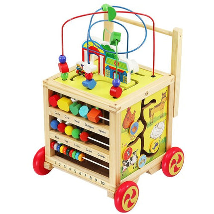 Houten Loopwagen met Educatieve Kubus – 5-in-1 Speelgoed