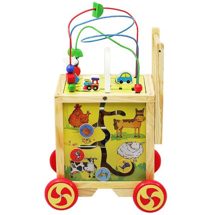 Houten Loopwagen met Educatieve Kubus – 5-in-1 Speelgoed