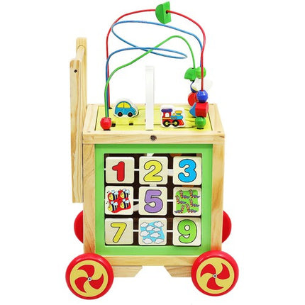 Houten Loopwagen met Educatieve Kubus – 5-in-1 Speelgoed