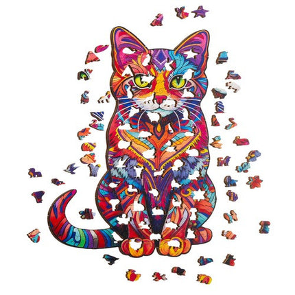 Kruzzel Houten Kattenpuzzel - 130 Stukjes - Decoratieve Vormpuzzel