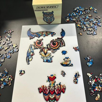 Kruzzel Houten Puzzel - Uil - 177 Stukjes - Educatieve Decoratie