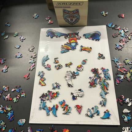 Kruzzel Houten Puzzel - Wolf - 170 Stukjes - Educatieve Decoratie