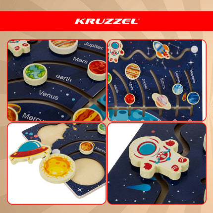 Kruzzel Houten Zonnestelsel Puzzel - Montessori - Educatief Spel