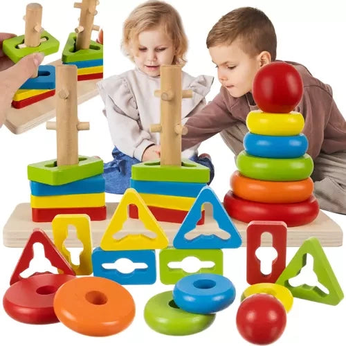 Kruzzel Houten Vormenstoof - Educatieve Puzzel - 3 Vormen