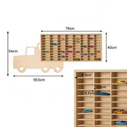 Kruzzel Houten Wandplank voor Speelgoedauto's - 80 Vakken - TIR Design