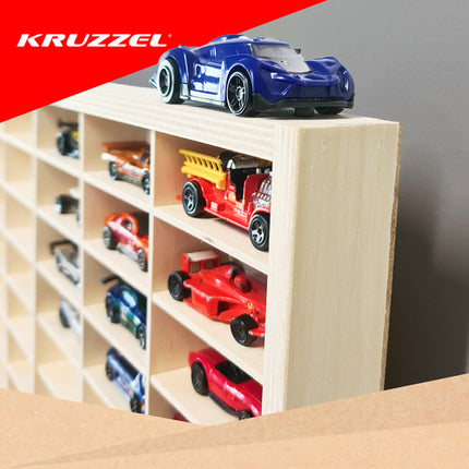 Kruzzel Houten Auto Display - 90 Vakken - Organizer voor Speelgoed