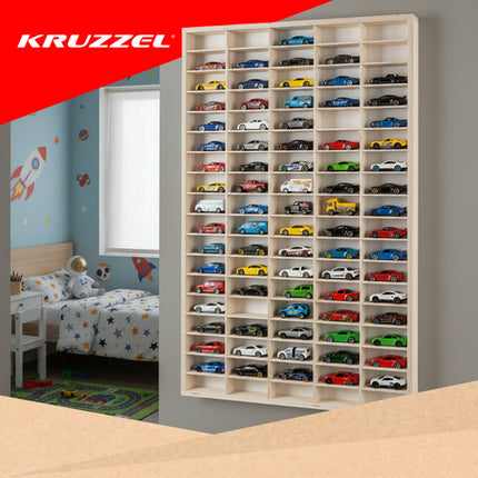 Kruzzel Houten Auto Display - 90 Vakken - Organizer voor Speelgoed