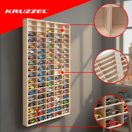 Kruzzel Houten Auto Display - 90 Vakken - Organizer voor Speelgoed