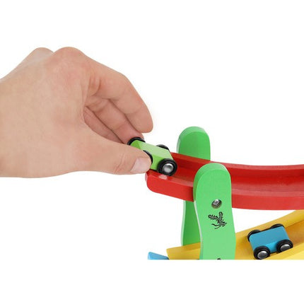 Kruzzel Houten Glijbaan voor Auto's - 4-laags - Inclusief 4 Auto's