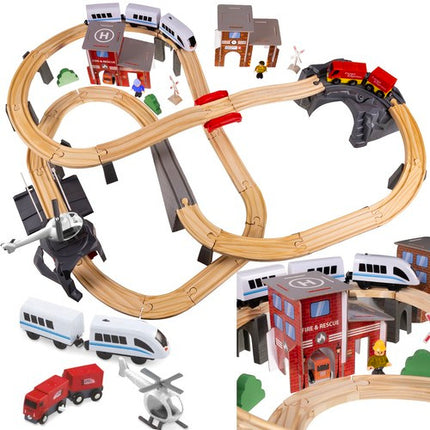 Kruzzel Houten Treinbaan Set - 70-Delig - 4,8 Meter Spoorbaan