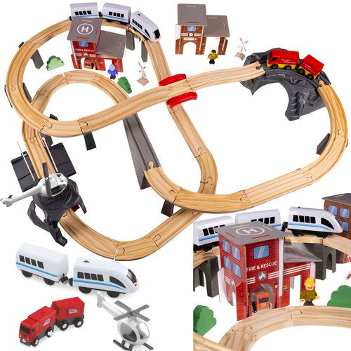Kruzzel Houten Treinbaan Set - 70-Delig - 4,8 Meter Spoorbaan