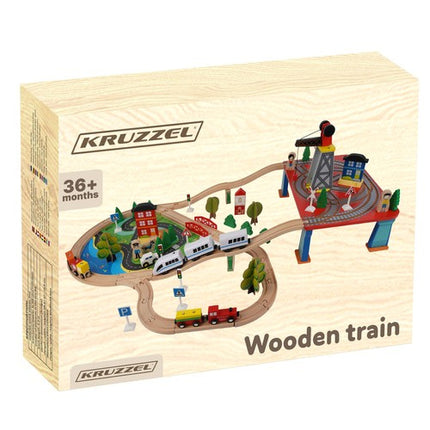 Kruzzel Houten Treinset - 88-Delig - Met Batterijtrein en Haven