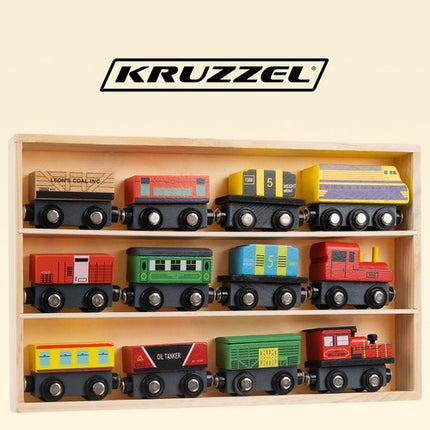 Kruzzel Houten Treinset - 12-delig - Inclusief Organizer
