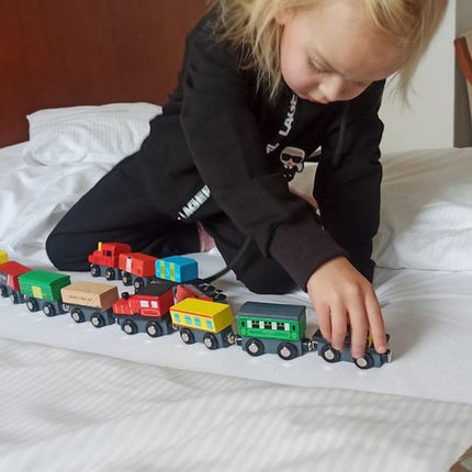 Kruzzel Houten Treinset - 12-delig - Inclusief Organizer