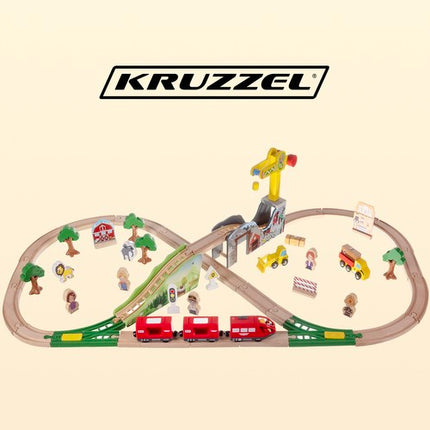 Kruzzel Houten Treinbaan - 57-Delig - 3,2 Meter Spoor