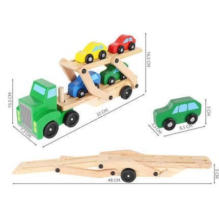 Kruzzel Houten Transporttruck - Inclusief Trailer en 4 Auto's