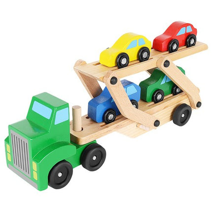 Kruzzel Houten Transporttruck - Inclusief Trailer en 4 Auto's