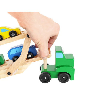 Kruzzel Houten Transporttruck - Inclusief Trailer en 4 Auto's