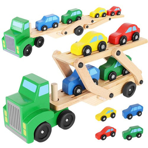Kruzzel Houten Transporttruck - Inclusief Trailer en 4 Auto's