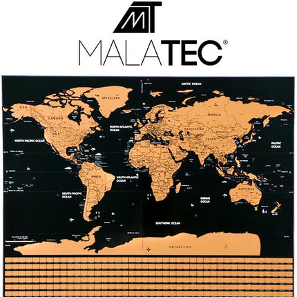 Malatec Wereldkaart Kraskaart - Met Vlaggen & Accessoires - 82x59 cm