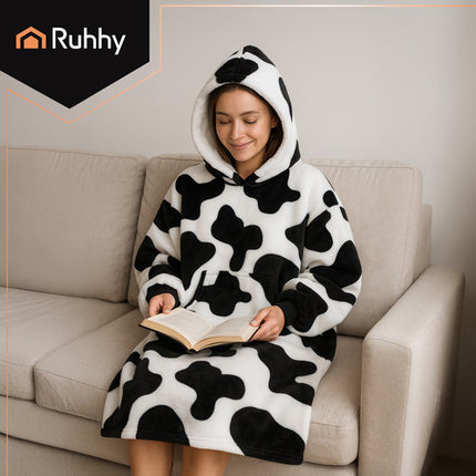Ruhhy Oversized Blanket Hoodie - XXL - Zwart/Wit - Warm & Zacht