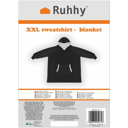 Ruhhy XXL Oversized Deken-Sweatshirt - Zwart - Flanel