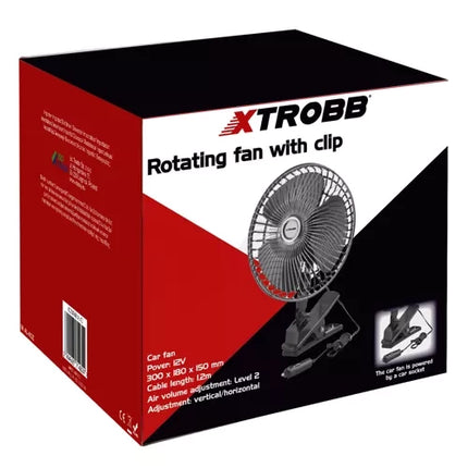 Xtrobb Roterende Auto Ventilator - 12V - Met Clip - Zwart