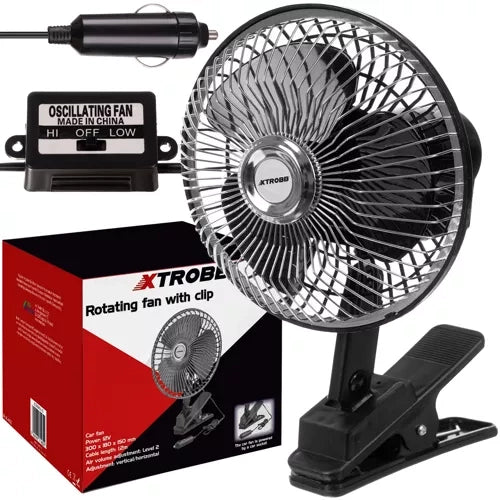 Xtrobb Roterende Auto Ventilator - 12V - Met Clip - Zwart