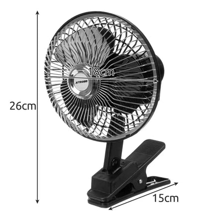 Xtrobb Roterende Auto Ventilator - 12V - Met Clip - Zwart